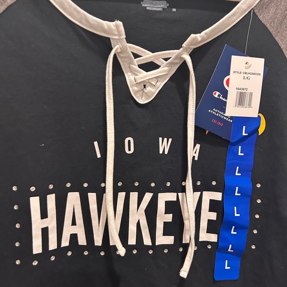 NWT Champion Iowa Hawkeyes Lace Up Raglan Long Sleeve T Shirt Women's Large - Picture 5 of 7